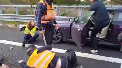 guy crashes out on anti oil protestors