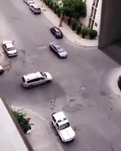 The streets are empty in Saudi Arabia due to curfew, yet these idiots managed to hit each other somehow