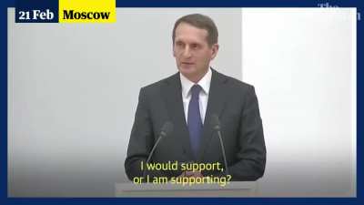 So frightened he looks like he&rsquo;s about to die. This isn&rsquo;t some random guy- this is Sergei Naryshkin, head of Russia&rsquo;s foreign intelligence!
