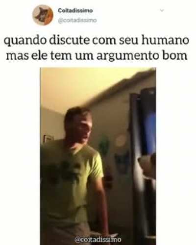 Por um momento achei que o cachorro estava debochando do humano j&aacute; que ele errou uns 3 adv&eacute;rbio caninos