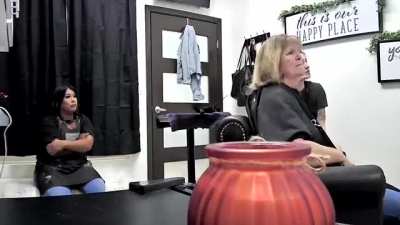 "Karen" freaks out over haircut.