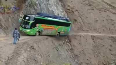 Bus Nearly Falls off Cliff