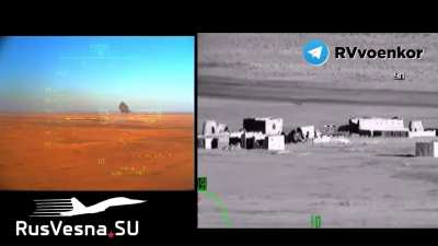 Archival footage of a Ka-52 "Alligator" hitting ISIS militants and their vehicle with a "Vikhr" ATGM in the Syrian Desert, posted on March 17th 2022