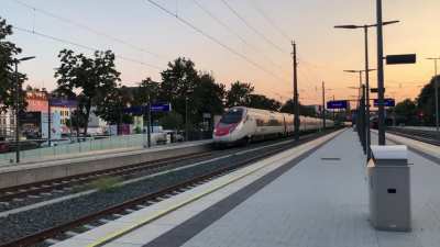 SBB Astoro train leaving Bregenz station in Vorarlberg, Austrias westernmost state
