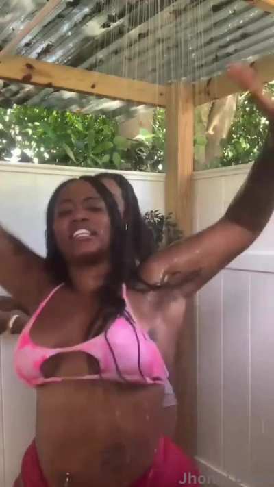 Twerking with a friend in public shower on IG live