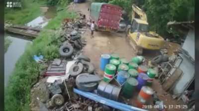 Chemical barrel explodes in a man's face