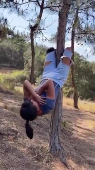 Impressive work-out using a piece of wood.