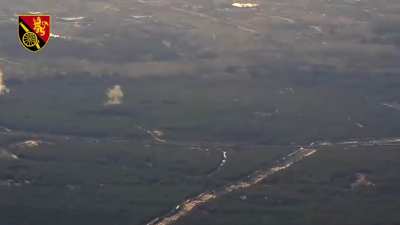 Ukrainian drone discovers a concentration of Russian vehicles and EW systems somewhere on the Luhansk front, afterwards Ukrainian artillery was directed onto it resulting in some vehicles destroyed or damaged (April 2024)