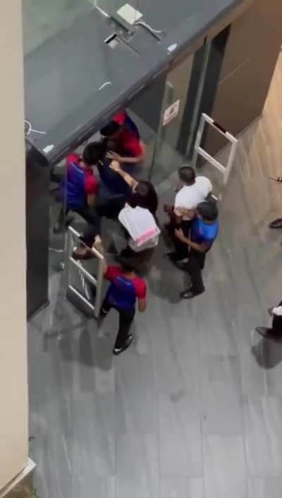 fight breaks out at department store because customers car was blocked in. customer assaulted the manager and staff retaliated