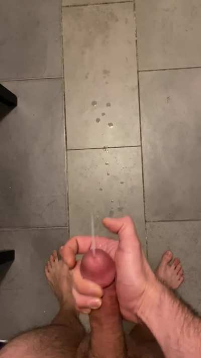 You can hear the first blast of cum leave my penis