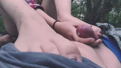 White Sole Rubs Helpless Cock Until Cums (solejob In Forest)