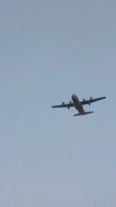 Two military aircraft pass over the Sweida desert in Syria.