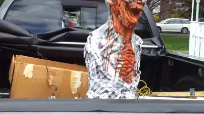 Motorized zombie for zombie response vehicle. How many people am I going to freak out at a red light before getting a ticket of some sort?