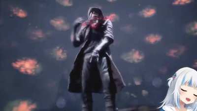 Gura reacts to the Dr. Faust scene in DMC5