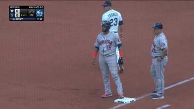 Mariners turn a dp when Maldonado takes his foot off the bag on a popup to the 1B