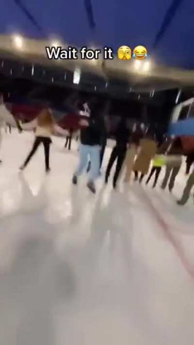 speed skating between bunch of people....
