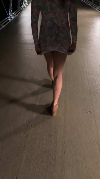 [F] Dared by hubby to wear no panties and flash on a public bridge. I think a couple of guys noticed ;)