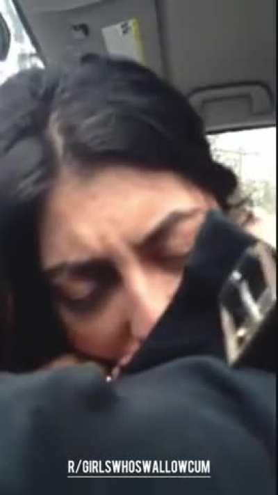 Sexy Brunette gives a Hesitant Blowjob in the Car &amp;amp; Takes Cum In Her Mouth