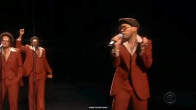 Anderson .Paak and Bruno Mars as Silk Sonic&rsquo;s debut performance of &ldquo;Leave The Door Open&rdquo; at the 63rd annual GRAMMY&rsquo;s