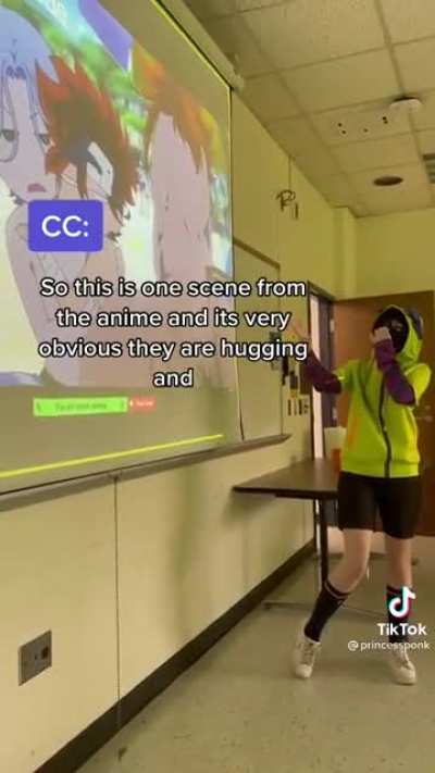 College student presents a powerpoint presentation about their favorite anime couple