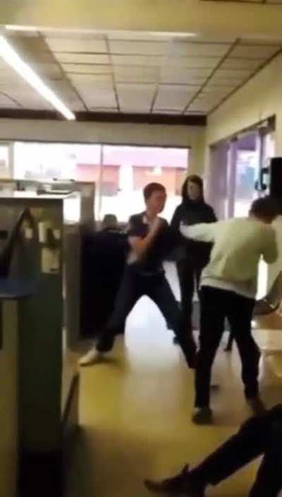 Jedi master refuses to fight and proudly watches his young apprentice kicking some ass.