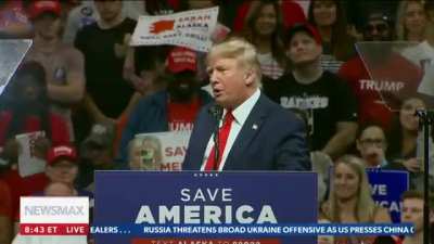 Trump tries to take credit for the Pfizer covid vaccine that was actually developed by BioNTech in Germany. But he's afraid to say the word vaccine in front of his mob of deranged MAGA lunatics.