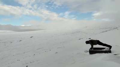FreezingFuckingCold pushups on top of Saana fell, Kilpisj&auml;rvi Finland