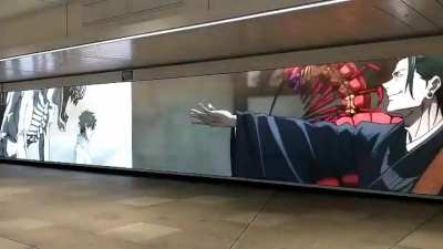 Digital signage of JJK 0 advertisement in Hell Station, Shinjuku. They teased the Gojo &amp;amp; Geto's backstory too 💀