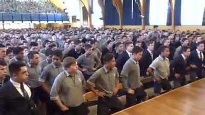 Entire boys school honors retiring teacher with Haka