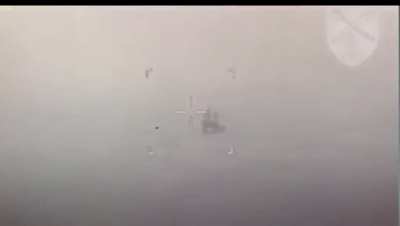 Footage of Russian oil drilling platform in the black sea getting hit by a Ukrainian missile in June