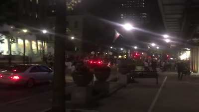Rioters launching mortars into the courthouse.