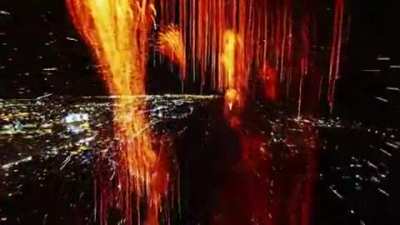 Drone flying through some fireworks.