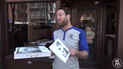 This clip of a man trying to do a pizza review but he keeps getting interrupted is hilarious