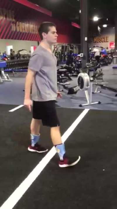 Stuck in a wheel chair his whole life, Micheal was able to start walking again. This is him 1 month after trying.