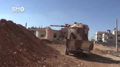 Toyota mounted BMP-1 turret engages targets with its coaxial MG