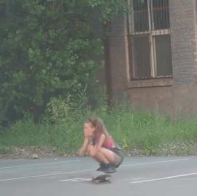 The sheer happiness from landing her very first kick flip
