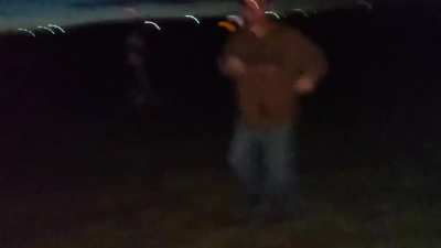Camera man gets domed by a firework