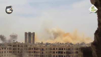 Combined Opposition tunnel bomb &amp;amp; "Hell Cannon" attack on a Syrian Army position in Jamiat al-Zahara Neighborhood, Aleppo - 2016