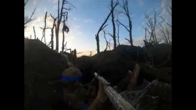Ukrainian soldier with anime stickers on AK clearing trench &amp;amp; taking POW [Music &amp;amp; Edit from source]
