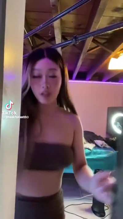 That’s her pierced nipple out of focus in the beginning. Foopahh challenge
