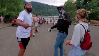 "Peaceful" Democrat BLM supporter threatens to beat up Conservative mother, her 16 y.o. son, and a cameraman at a public park