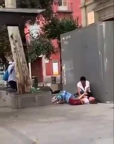 Just 2 women wrestling each other in Khaciento Benavente yard , and a homeless man out of nowhere imitating micheal Jackson.