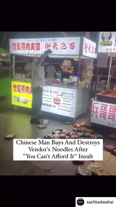 Man buys and destroys supply of noodles from stall after being told &ldquo;You can&rsquo;t afford it&rdquo;