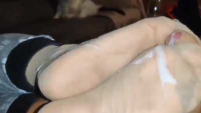 Footjob with sirty nylon 