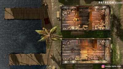 [OC] City Docks: Warehouses - animated [battlemap] [46x26]