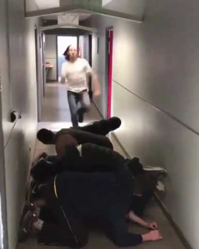 What could go wrong jumping right in front of a low-hanging beam