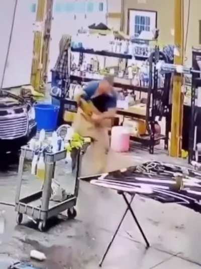 Angle grinder nips man&rsquo;s shirt 