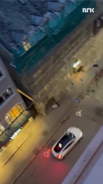 Wild Tesla Crash Downtown Bergen, Norway