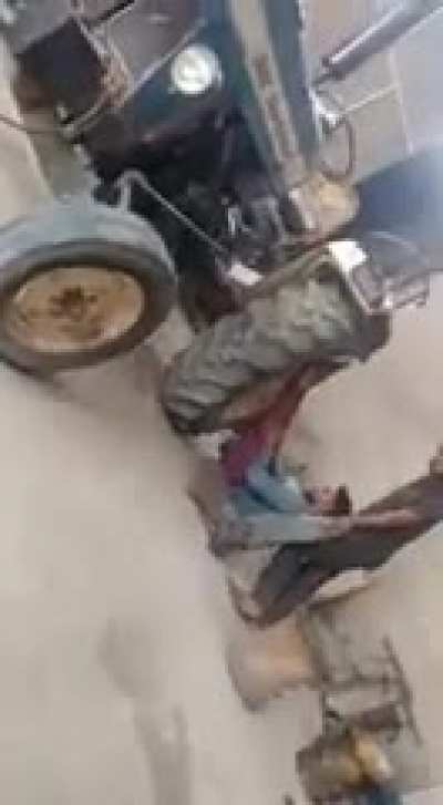WCGW leg pressing a fricking tractor