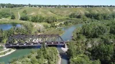 Drone Over Bow River Calgary, Bowness